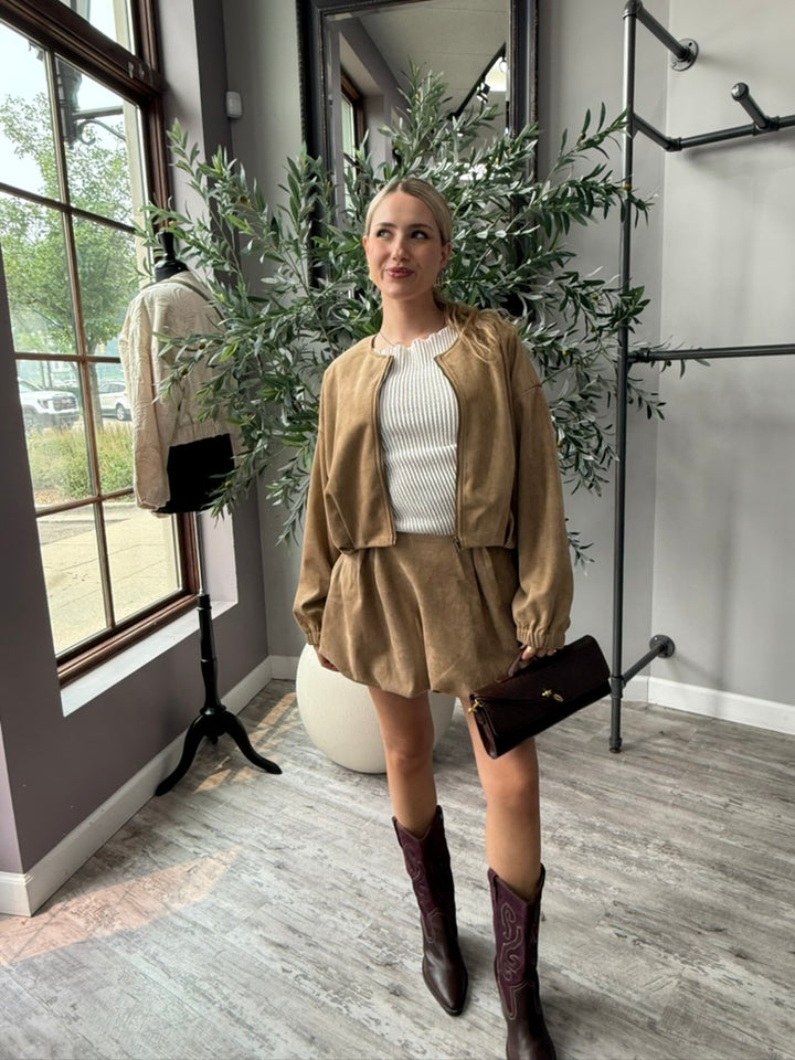 Mocha Muse Suede Bubble Skirt
