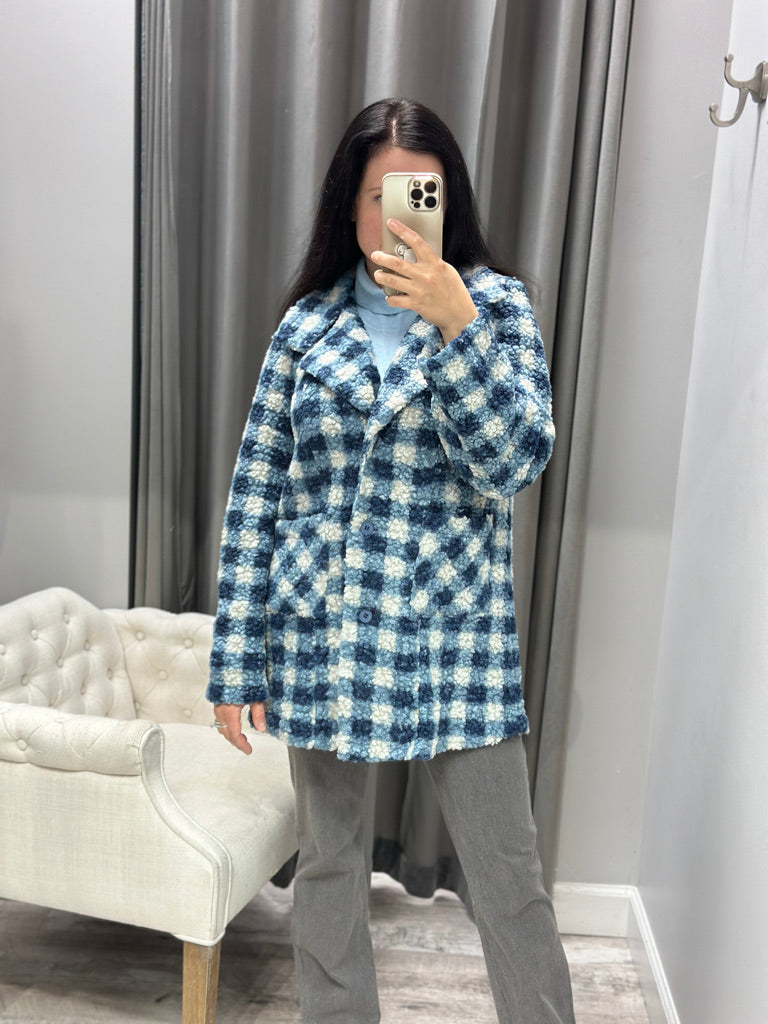 Blueberry Gingham Fleece Coat