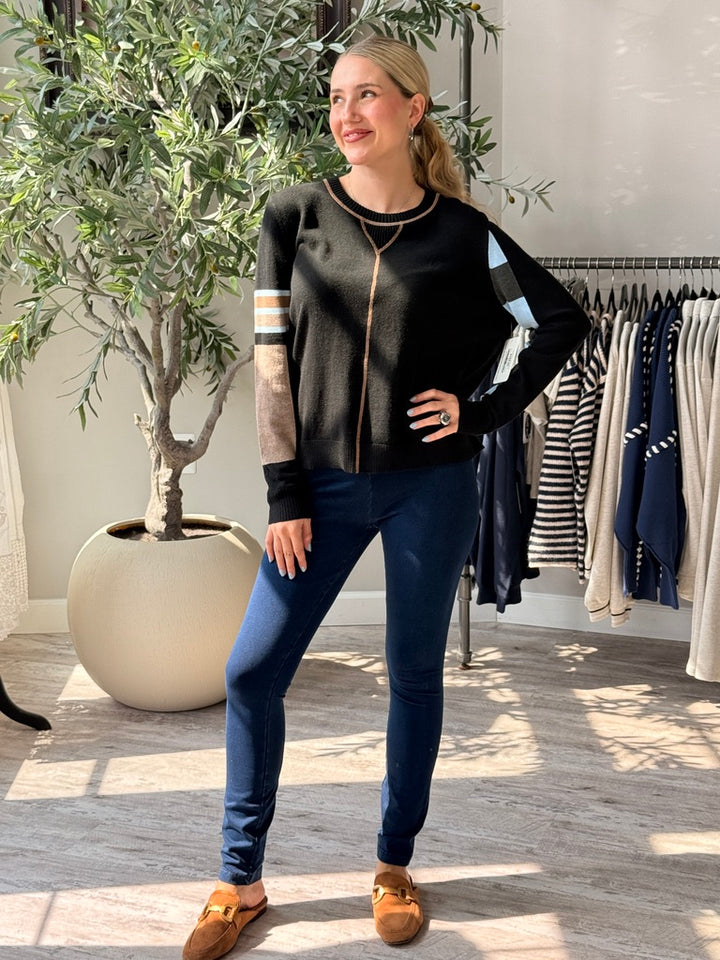 Camel Trim Colorblock Sleeve Sweater