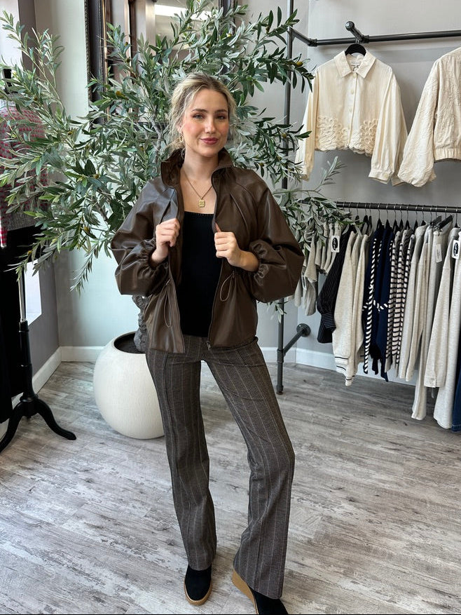Cognac Cinched Leather Jacket