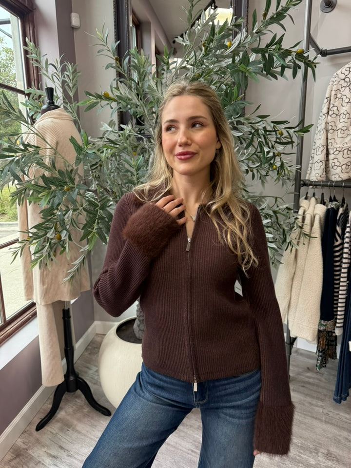 Chalet Faux Fur Trim Zip Cardigan