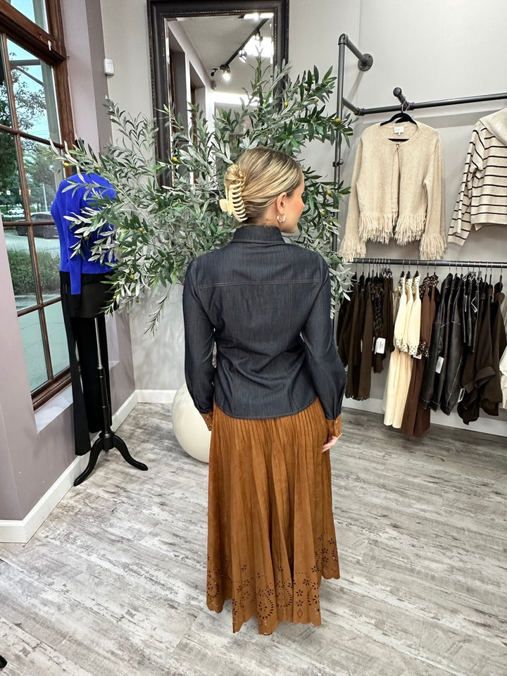 Copper Crush Eyelet Midi Skirt
