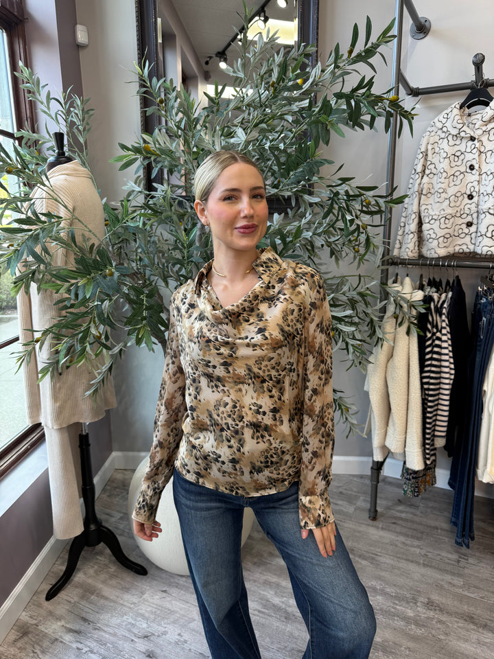 Leopard Luxe Draped Blouse