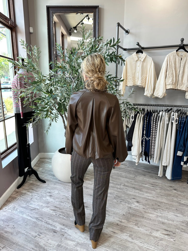 Cognac Cinched Leather Jacket
