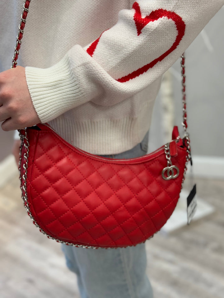 Milan Quilted Chain Crossbody Bag, Red