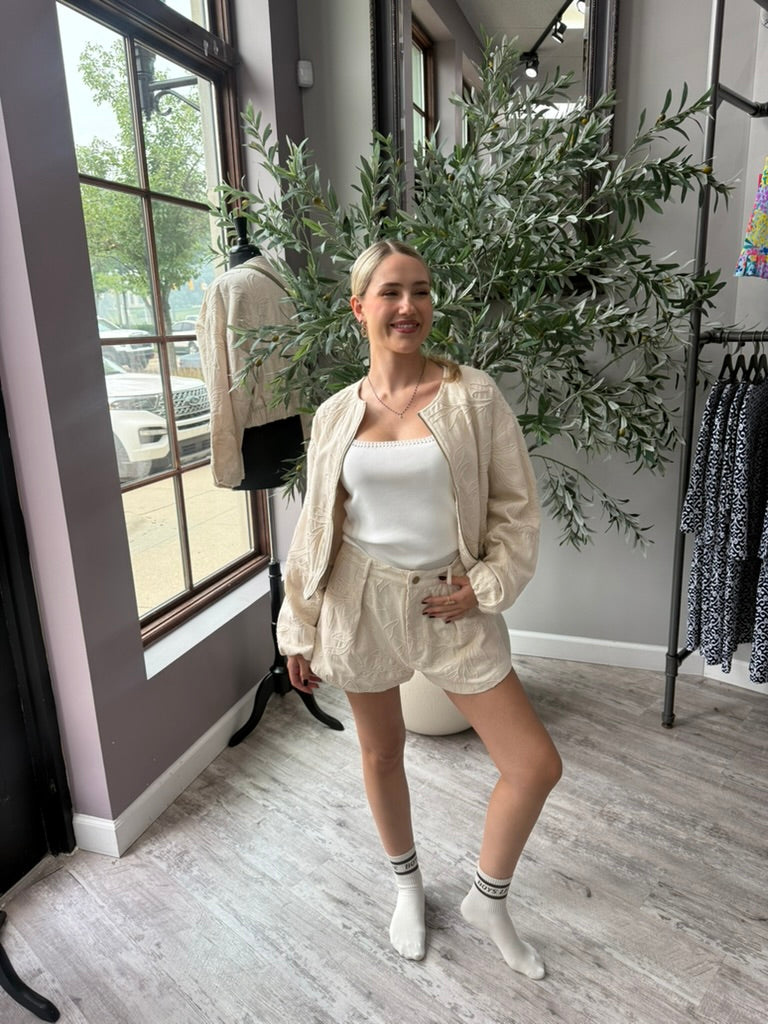 Mychaela Linen Bomber Jacket