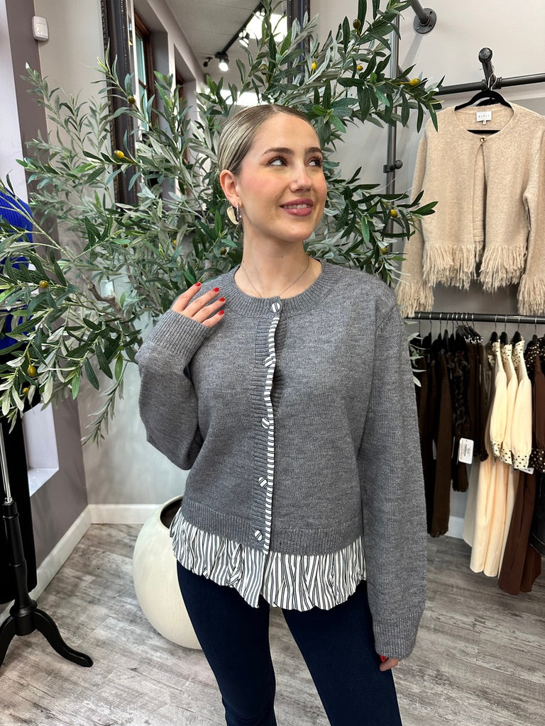 Stripe Ruffle Trim Cardigan