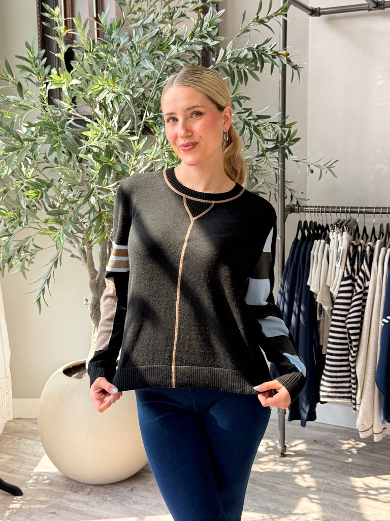 Camel Trim Colorblock Sleeve Sweater