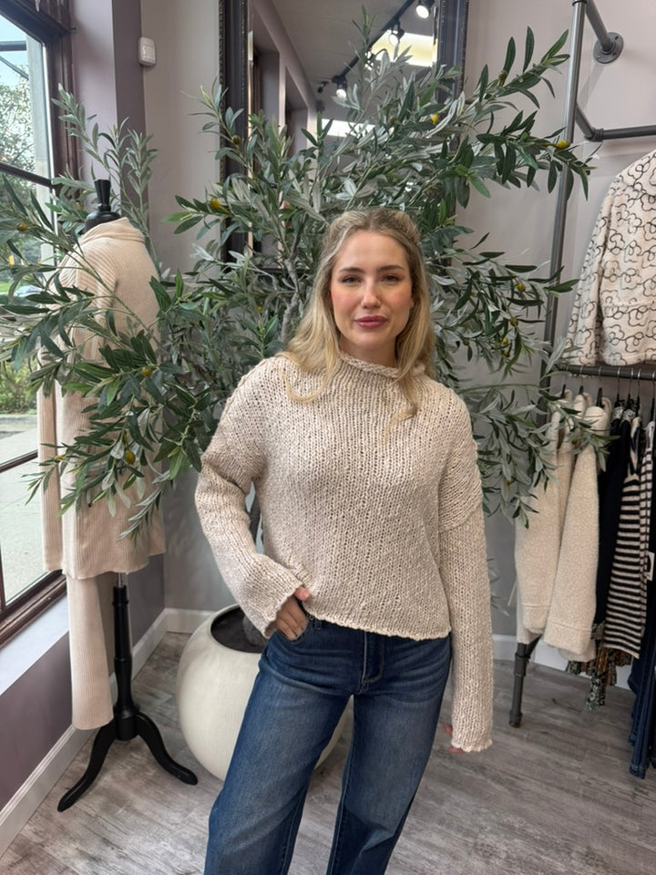 White Tea Rolled Hem Sweater