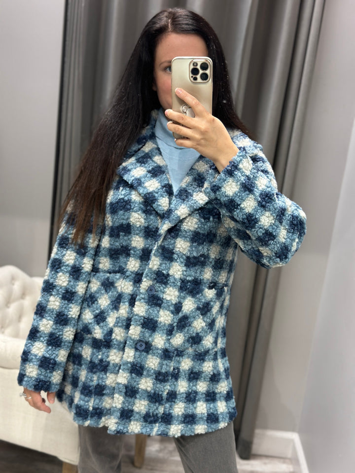 Blueberry Gingham Fleece Coat