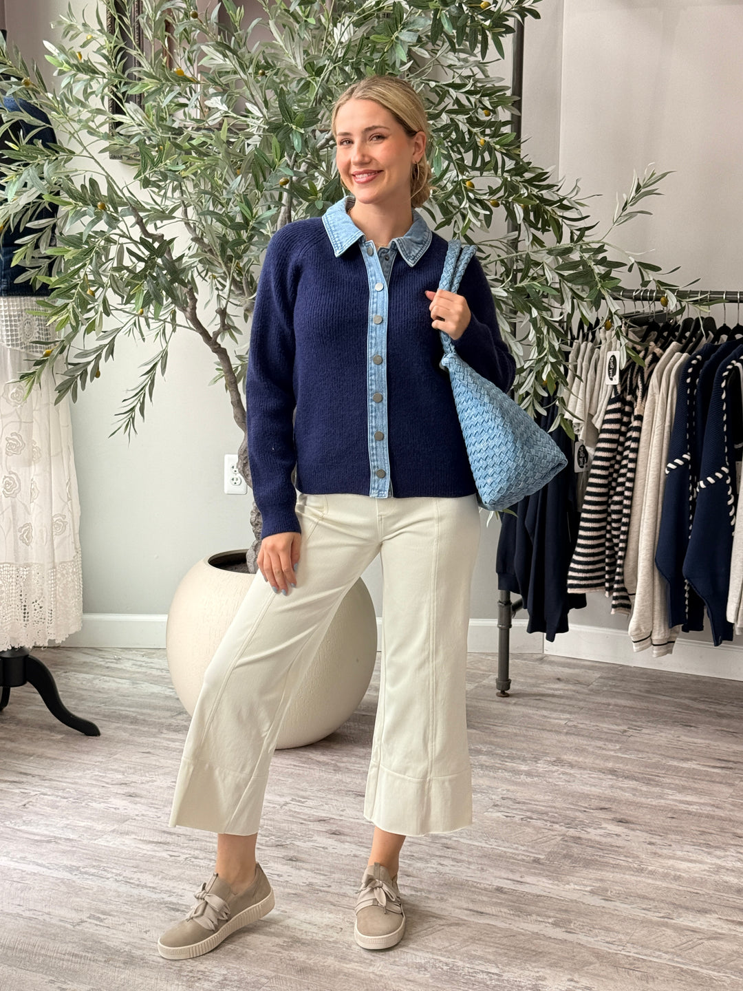 Chambray Trim Sweater