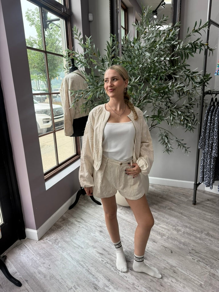 Mychaela Linen Bomber Jacket