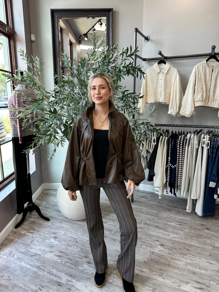 Cognac Cinched Leather Jacket