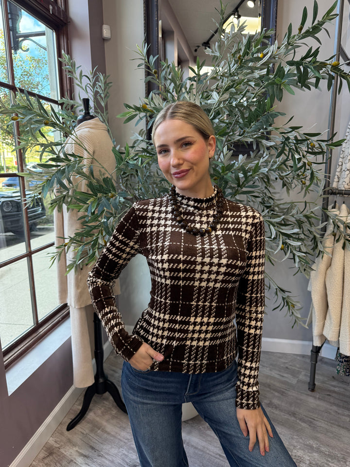 Windsor Plaid Velour Mock Neck Top