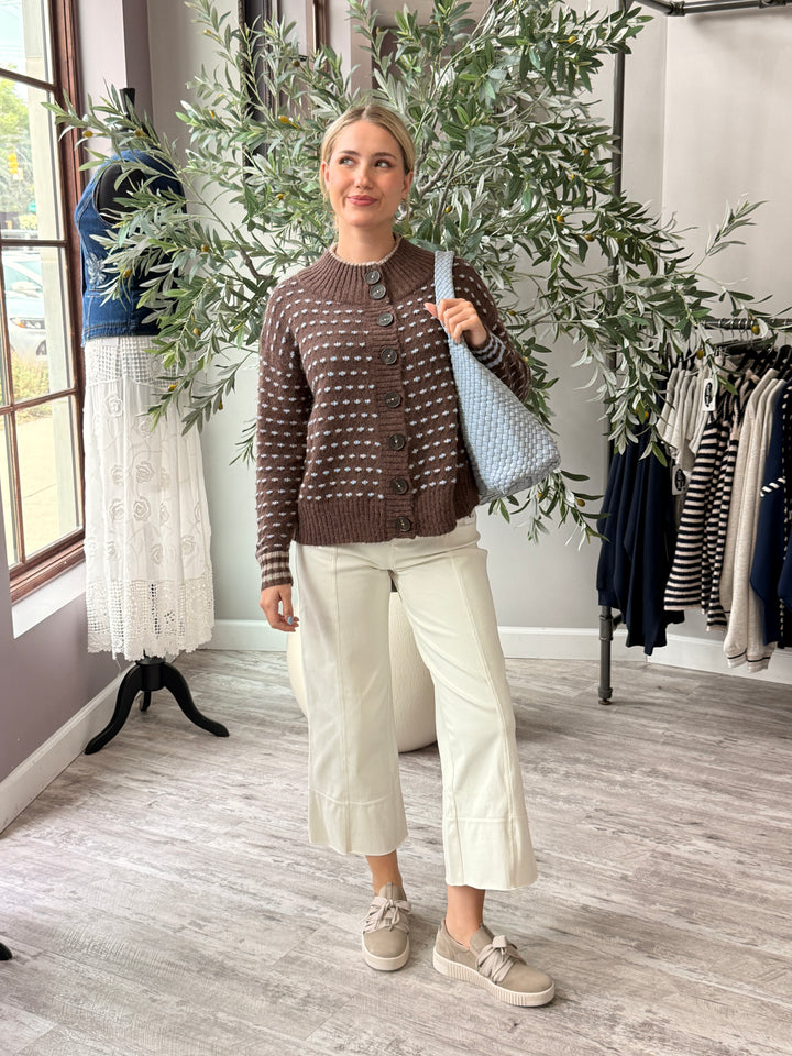 Two Tone Dot Fleck Button Cardigan