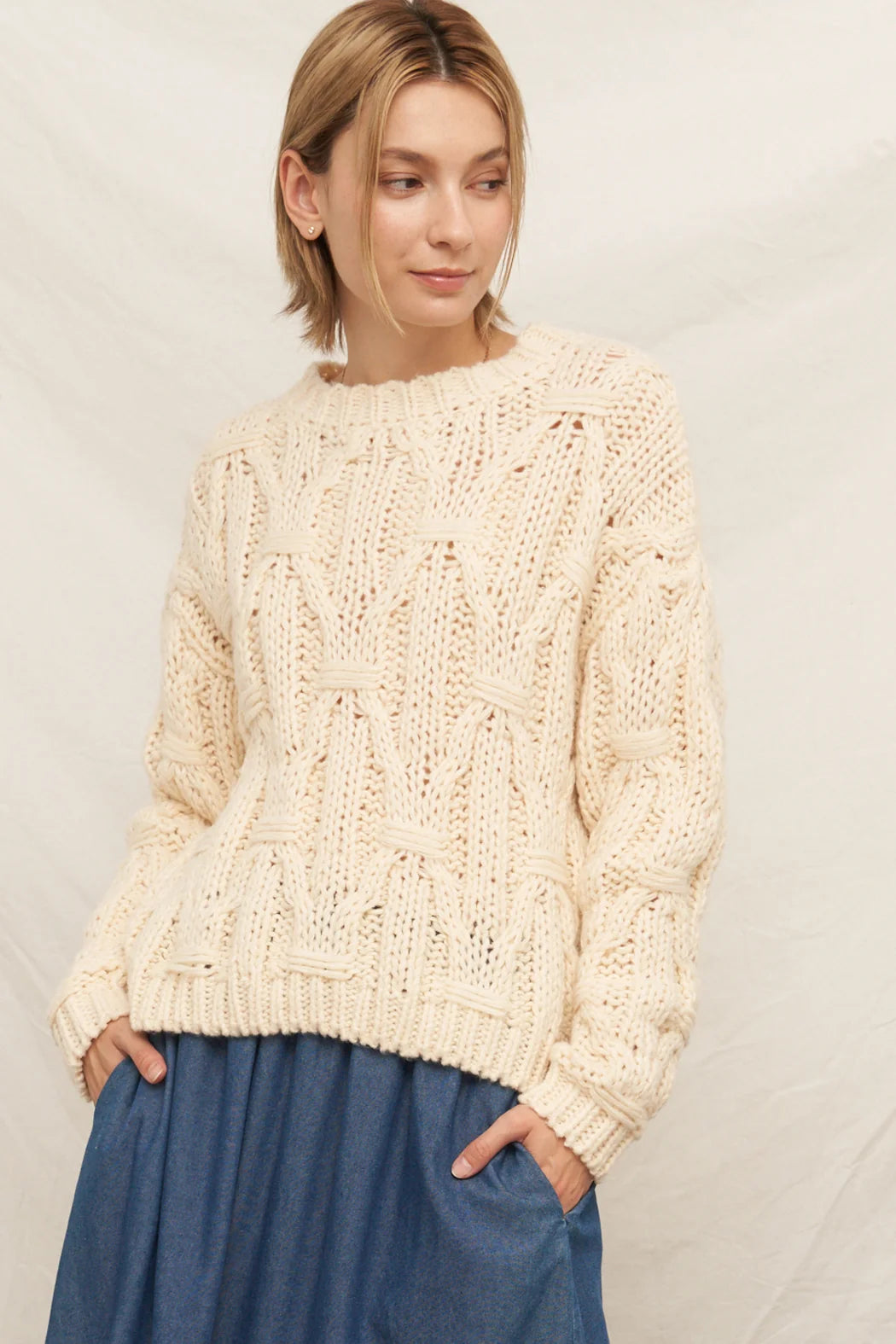Maren Cable Knit Sweater in Ivory