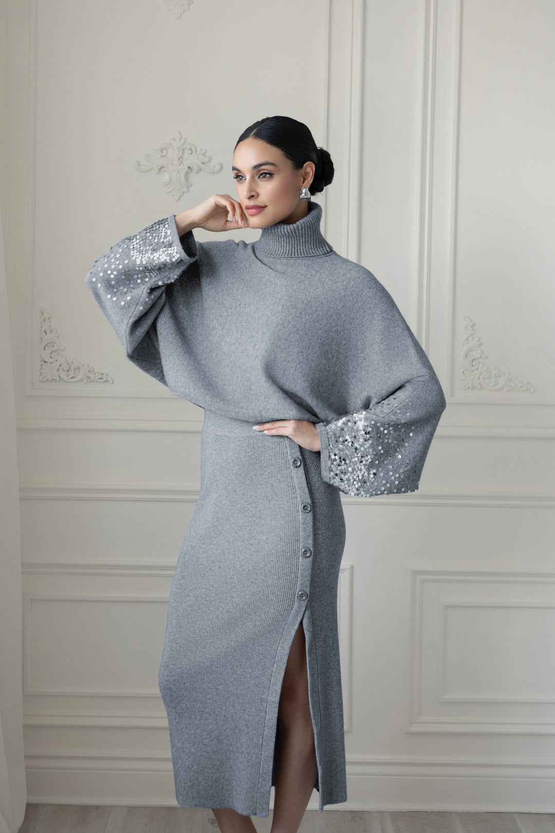 Spotlight Sleeve Cowl Neck Sweater,Final Sale