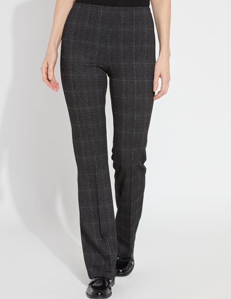 Salt & Pepper Wide Leg Pant in charcoal speckled herringbone with windowpane check, front view