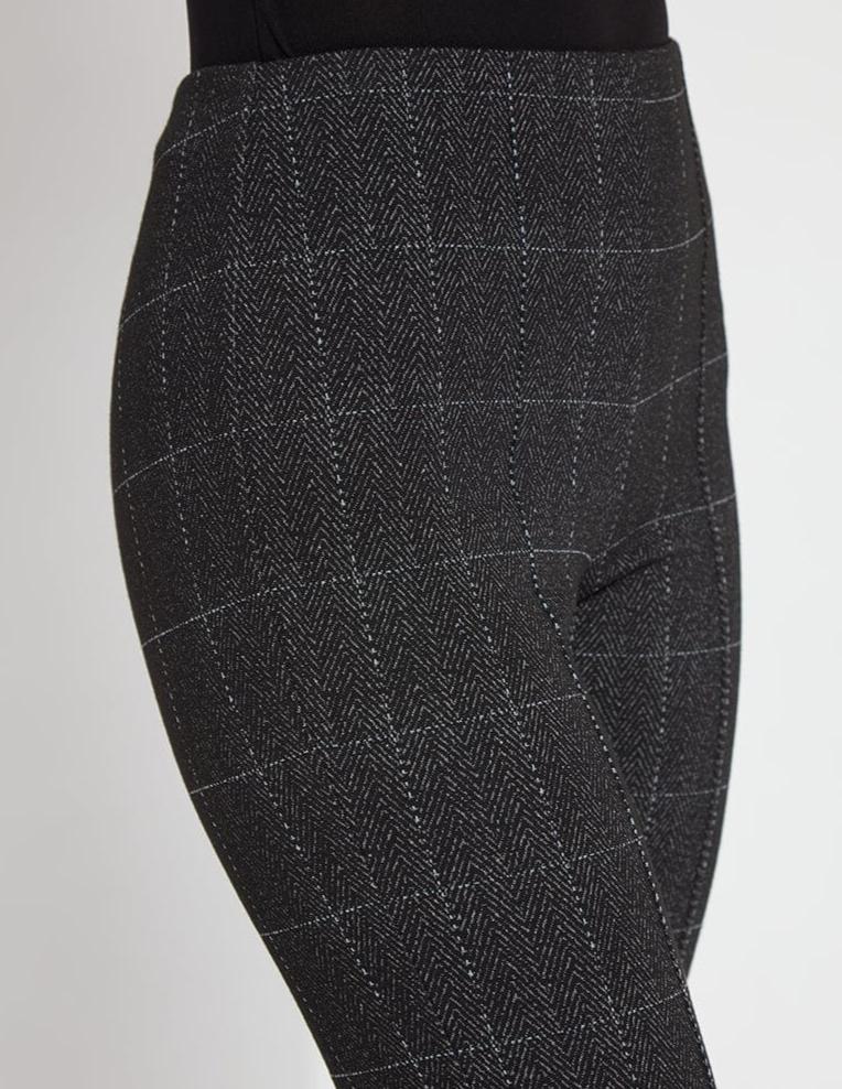 Salt &amp; Pepper Wide Leg Pant close-up of speckled herringbone and windowpane texture