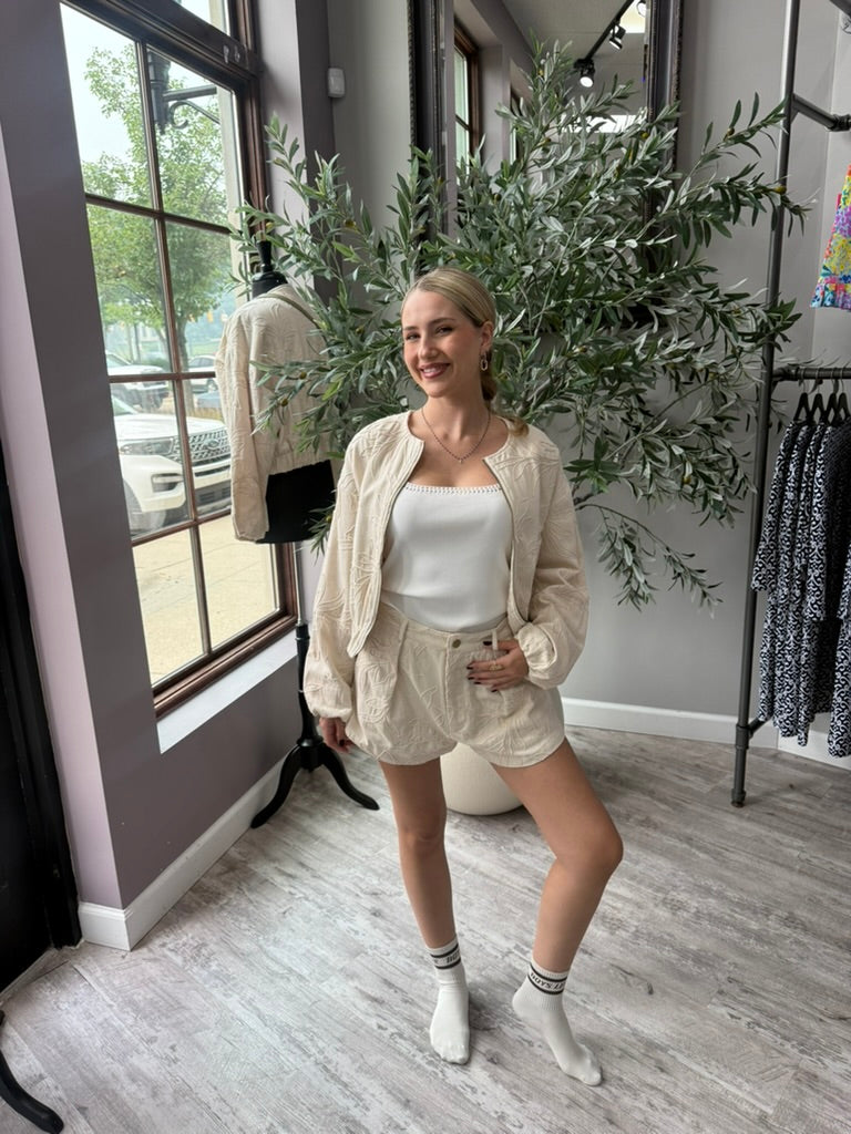 Mychaela Linen Bomber Jacket