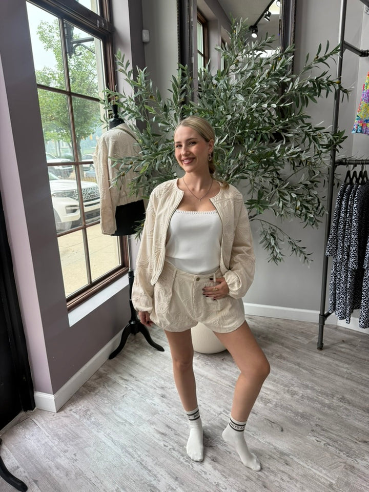 Mychaela Linen Bomber Jacket