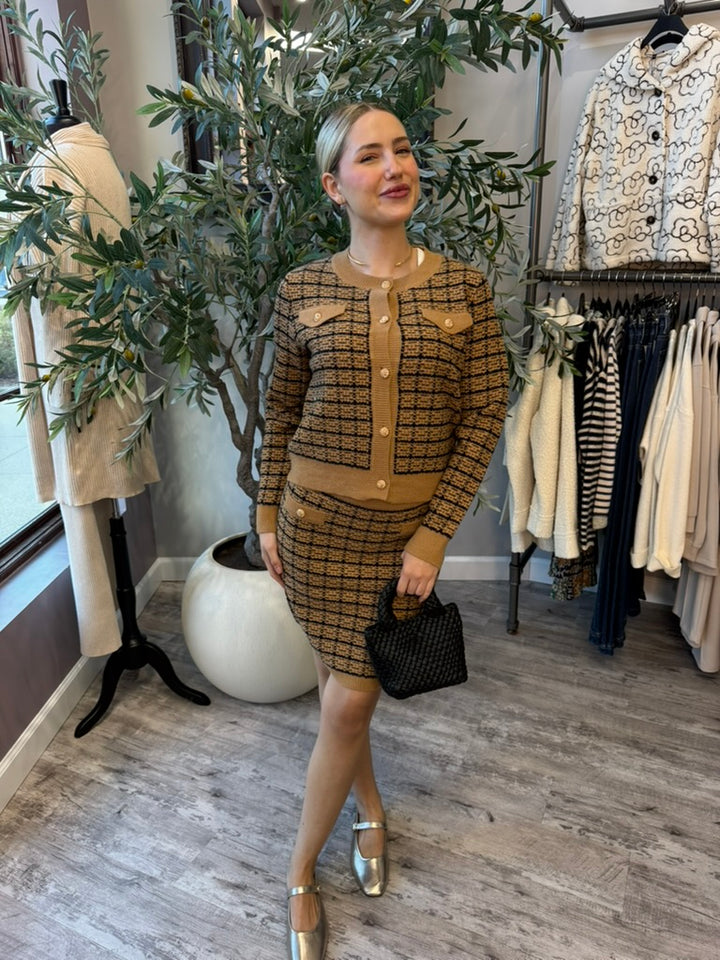 Preppy Plaid Tweed Skirt Set