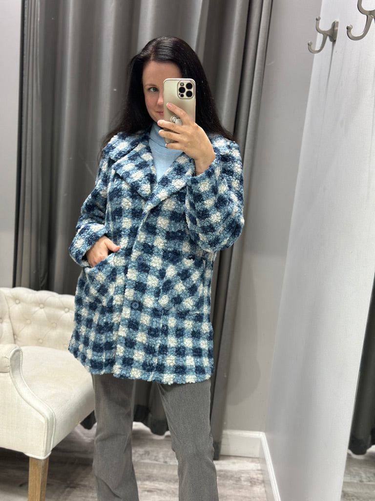 Blueberry Gingham Fleece Coat