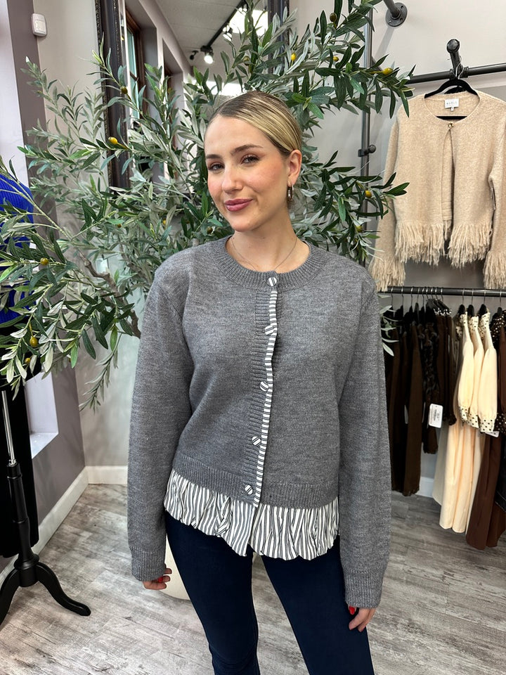 Stripe Ruffle Trim Cardigan