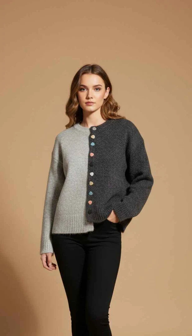Pebble Button 2-Tone Cardigan