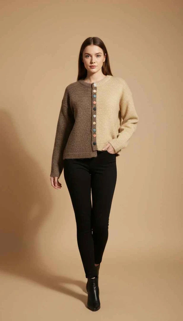 Pebble Button 2-Tone Cardigan