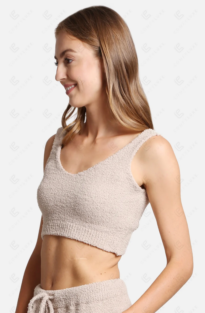 Solid Plush Tank Top in Beige - Jasmine Trading