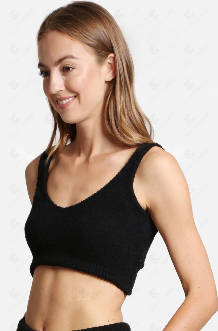 Solid Plush Tank Top in Black - Jasmine Trading
