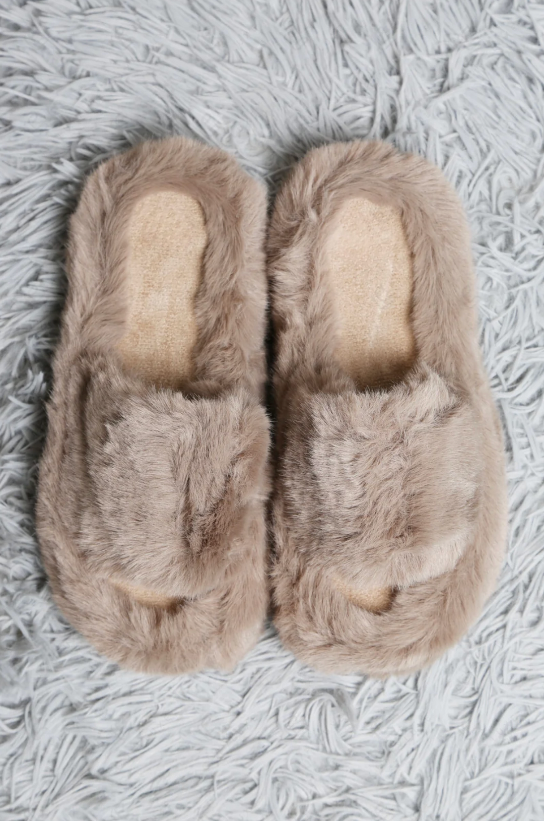 Faux Fur Slippers in Beige - Jasmine Trading