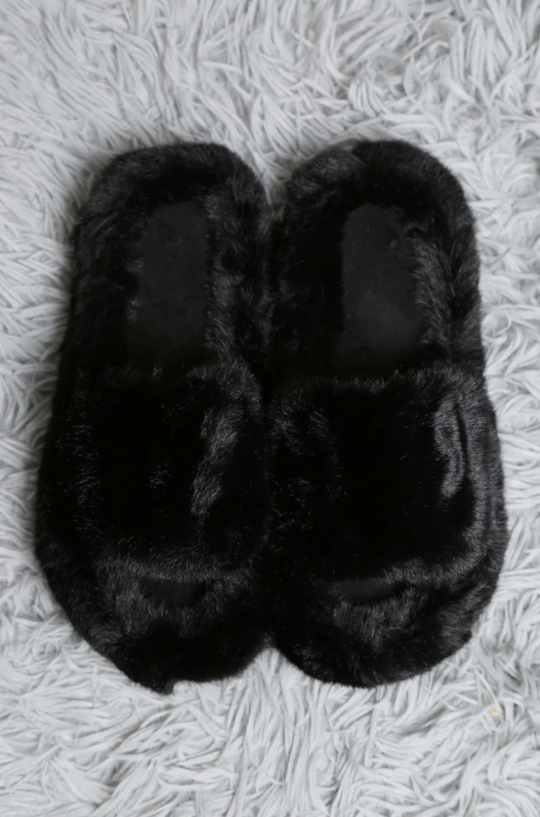 Faux Fur Slippers in Black - Jasmine Trading