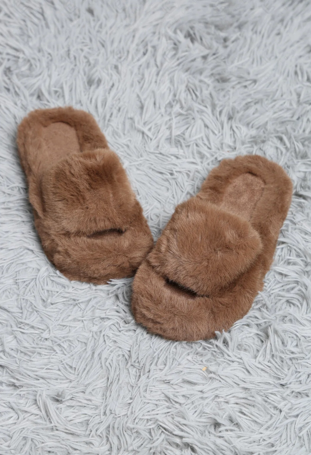 Faux Fur Slippers in Taupe - Jasmine Trading