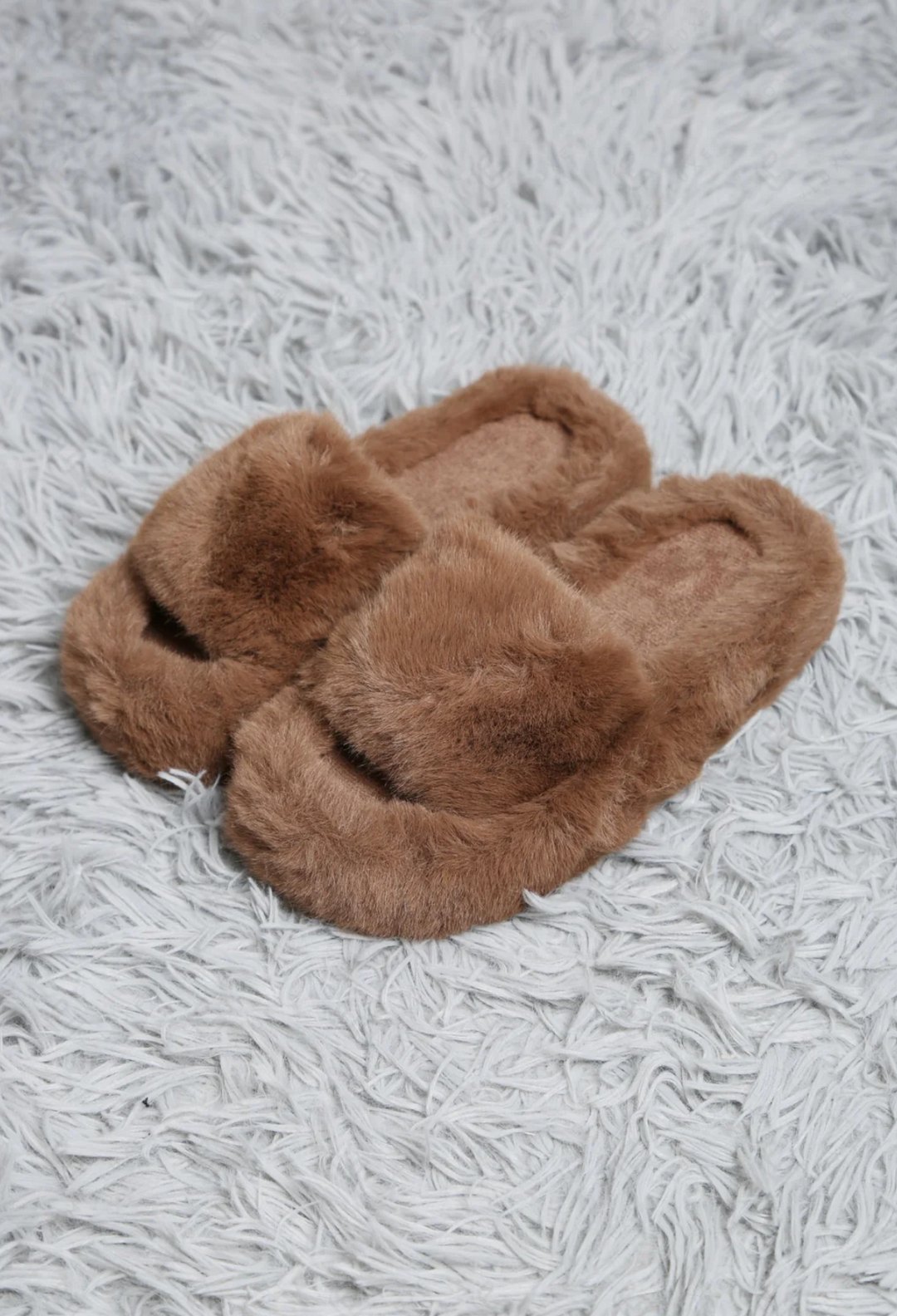 Faux Fur Slippers in Taupe - Jasmine Trading