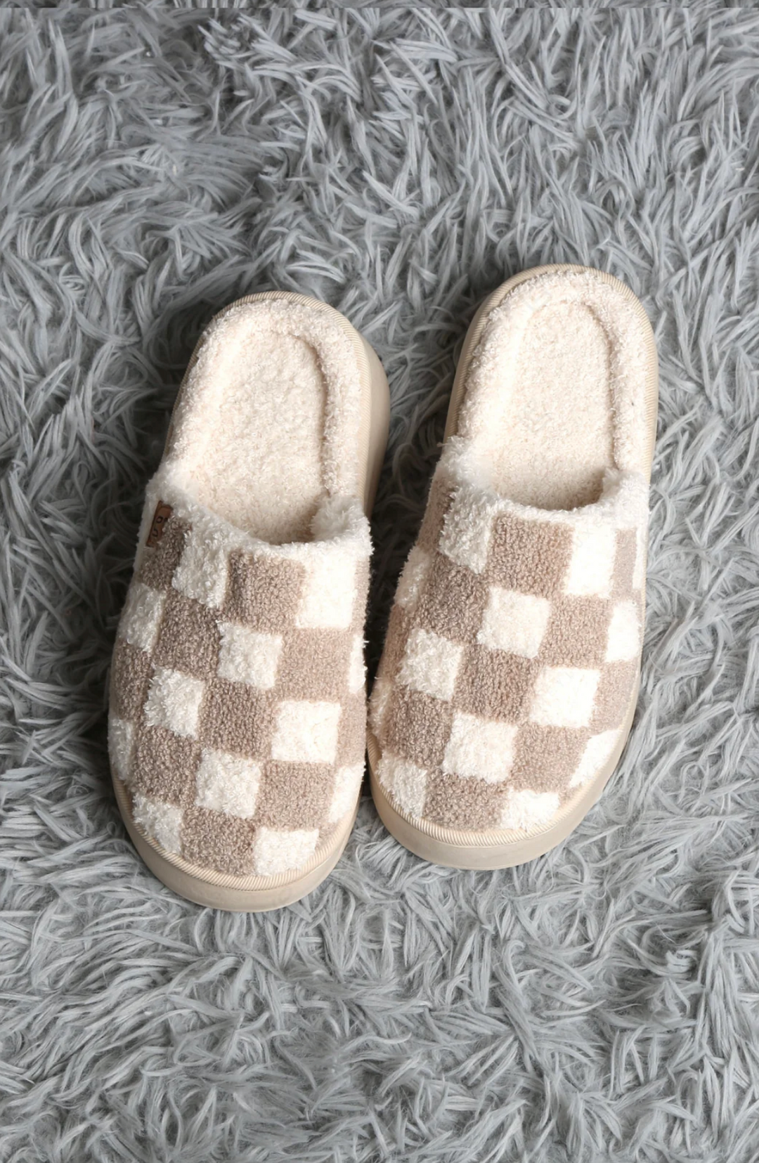 Checker Platform Slipper in Beige - Jasmine Trading