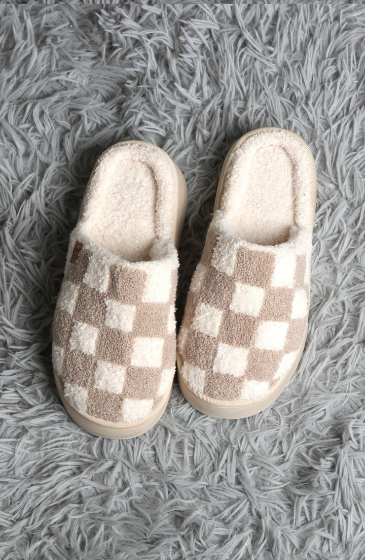 Checker Platform Slipper in Beige - Jasmine Trading
