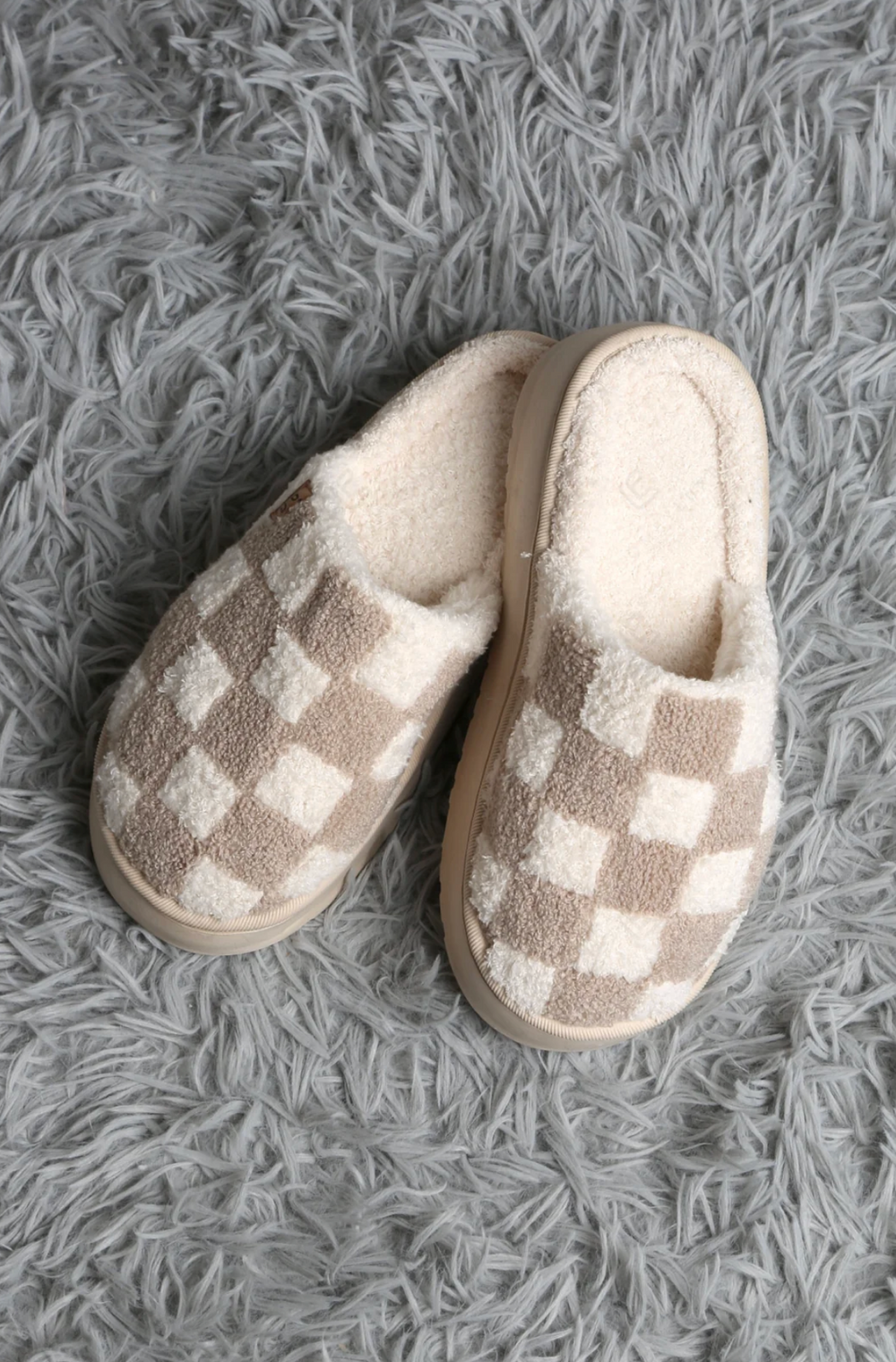 Checker Platform Slipper in Beige - Jasmine Trading