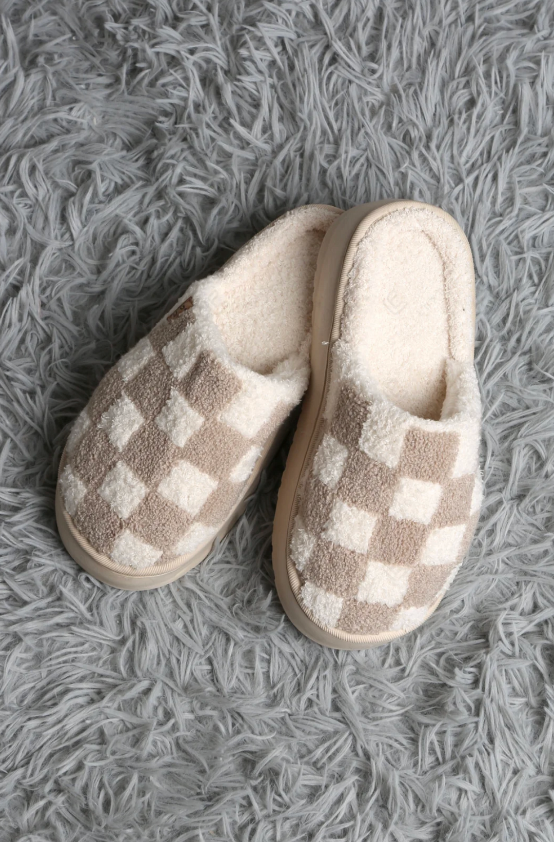 Checker Platform Slipper in Beige - Jasmine Trading