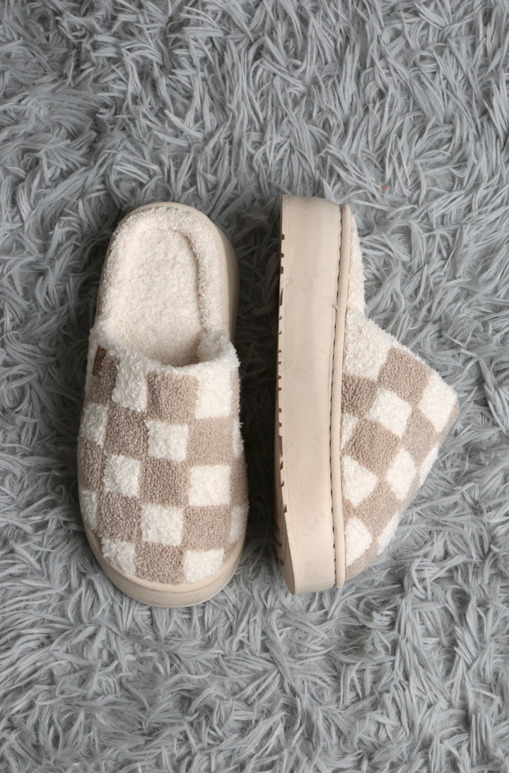 Checker Platform Slipper in Beige - Jasmine Trading
