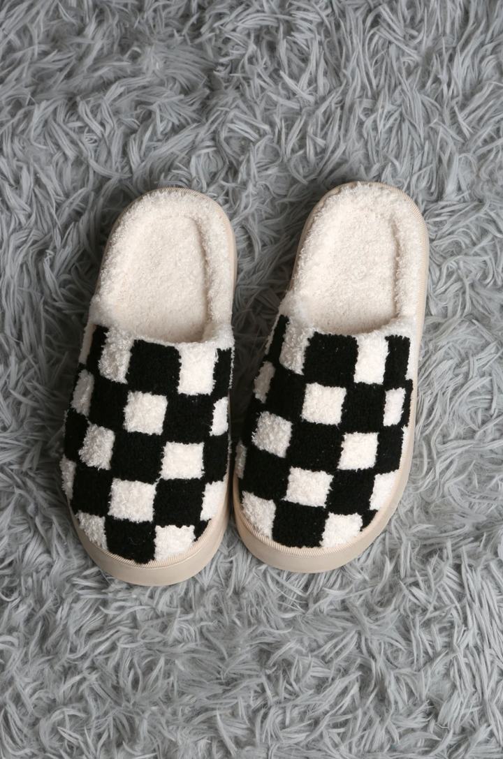 Checker Platform Slipper in Black - Jasmine Trading