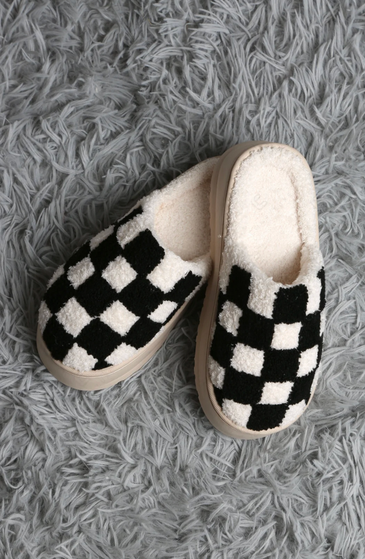 Checker Platform Slipper in Black - Jasmine Trading