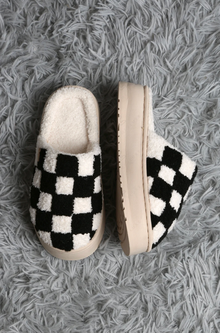 Checker Platform Slipper in Black - Jasmine Trading