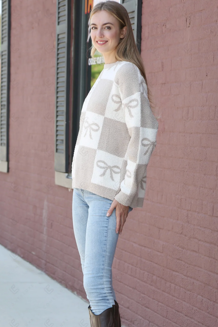 Ribbon Romance Sweater in Beige - Jasmine Trading