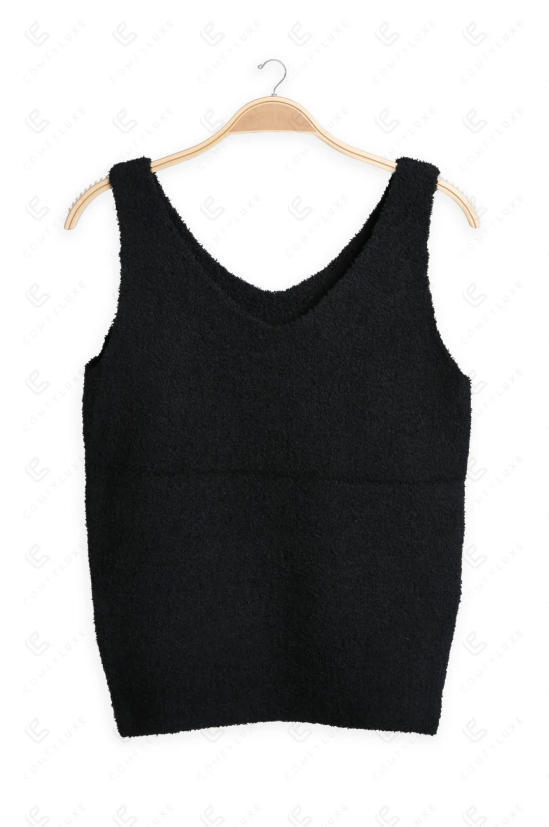Plush V-Neck Tank in Black - Jasmine Trading