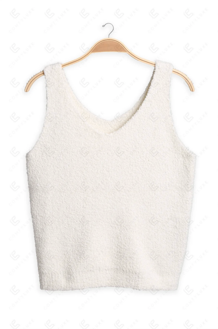 Plush V-Neck Tank in Ivory - Jasmine Trading