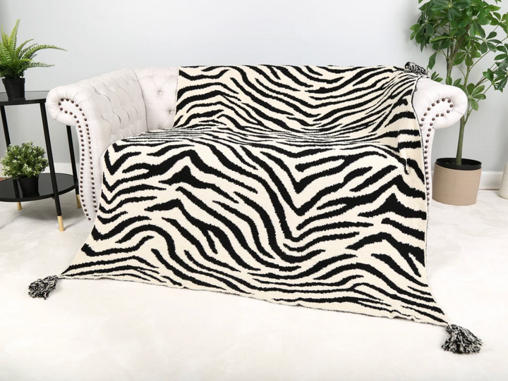 Tiger Tassel Throw Blanket in Black - Jasmine Trading
