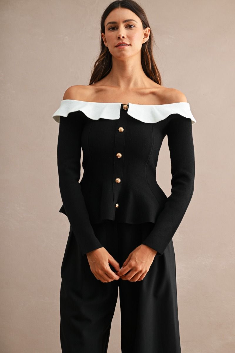 Margaux Contrast Collar Peplum Top