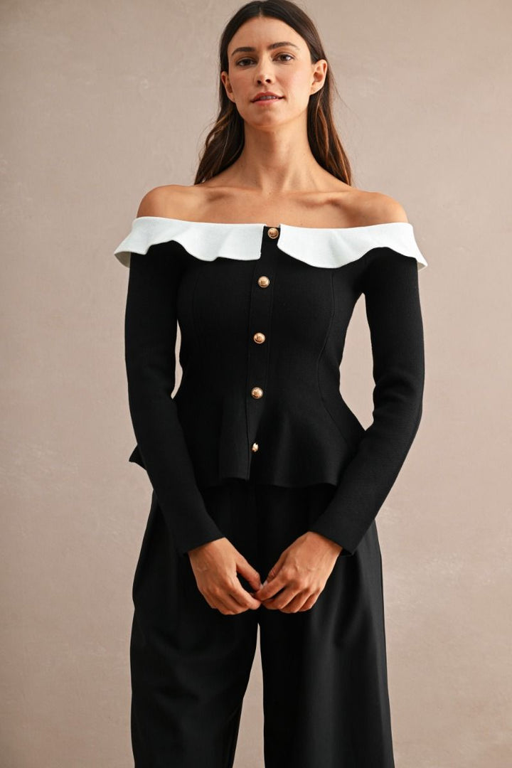 Margaux Contrast Collar Peplum Top